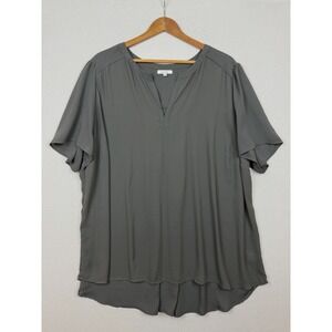 Pleione Green Women's Short Sleeve Blouse Size 3X Plus Hi-Low‎ Hem Top Shirt